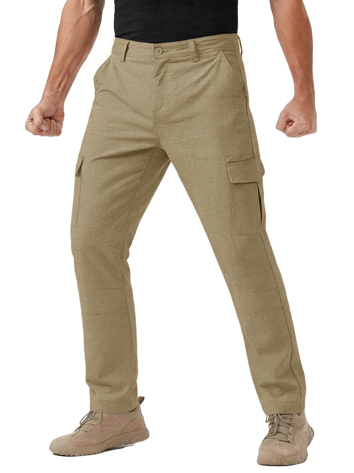 Runcati Men's Hiking Cargo Pants Lightweight Waterproof Ripstop Stretch Travel Fishing Pants with Multi Pockets