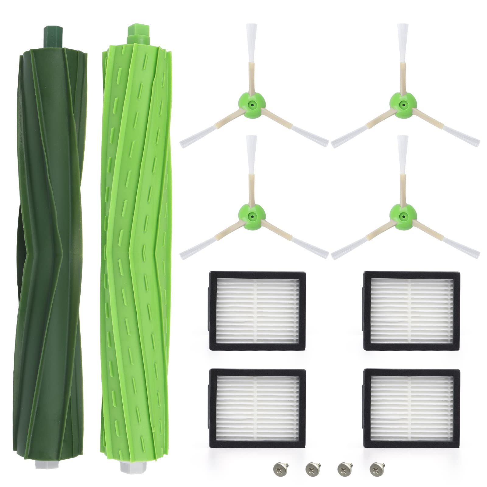 Yi-gog Replacement Parts Compatible for iRobot Roomba E I & J Series E5 E6 i7 i7+ i6 i6+ i3 i3+ i4 i4+ i8 i8 Plus j7 j7+,1 Set Multi-Surface Rubber Brush,4 High-Efficiency Filter,4 Edge-Sweeping Brush