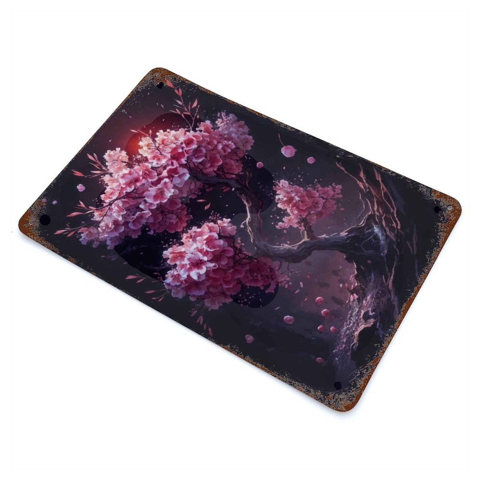Vintage Rust Metal Sign Sakura Cherry Blossom 11.8"x7.9", Novelty Wall Decor for Garage, Bar And Workshop Decor