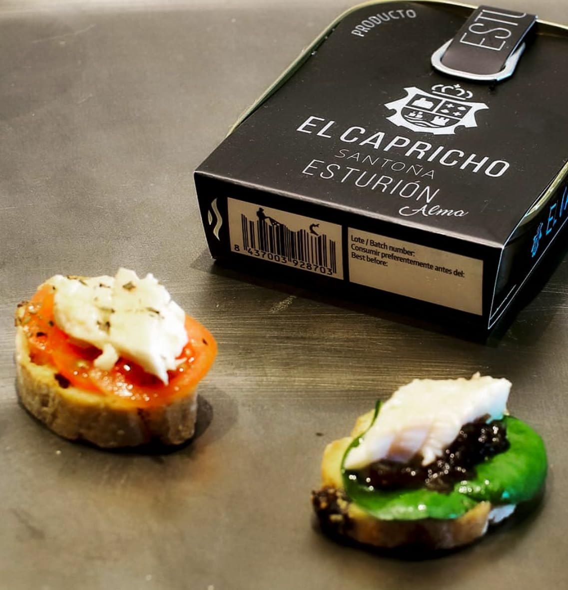 EL CAPRICHO, Santoña, Esturión, Aceite de Oliva Virgen Extra, Peso: 110 g Neto, 80 g Escurrido (Pack de 4)