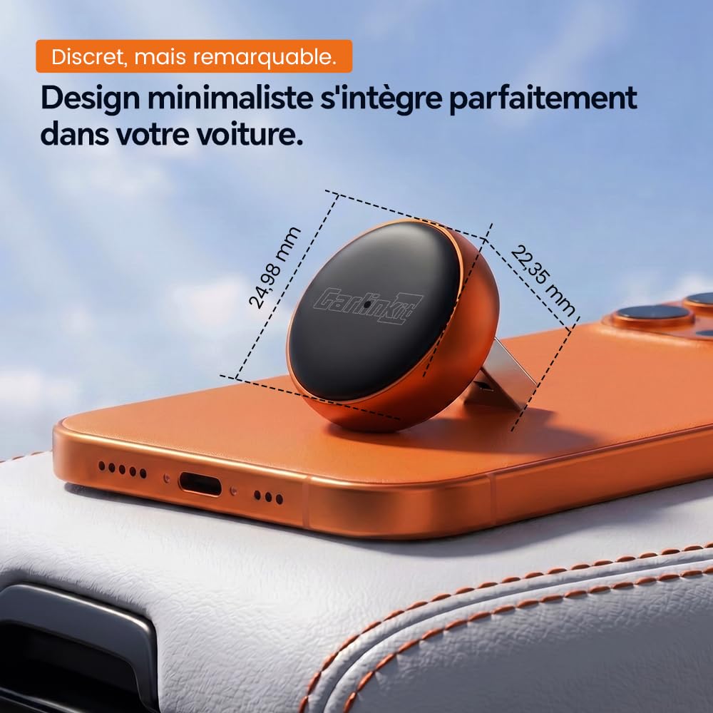 Carlinkit Mini adaptateur CarPlay sans fil Ultra 3 Adaptateur Android Auto sans fil Convertit le câble OEM en USB-A/C sans fil Plug & Play, Connexion automatique, Mise à niveau OTA, Orange