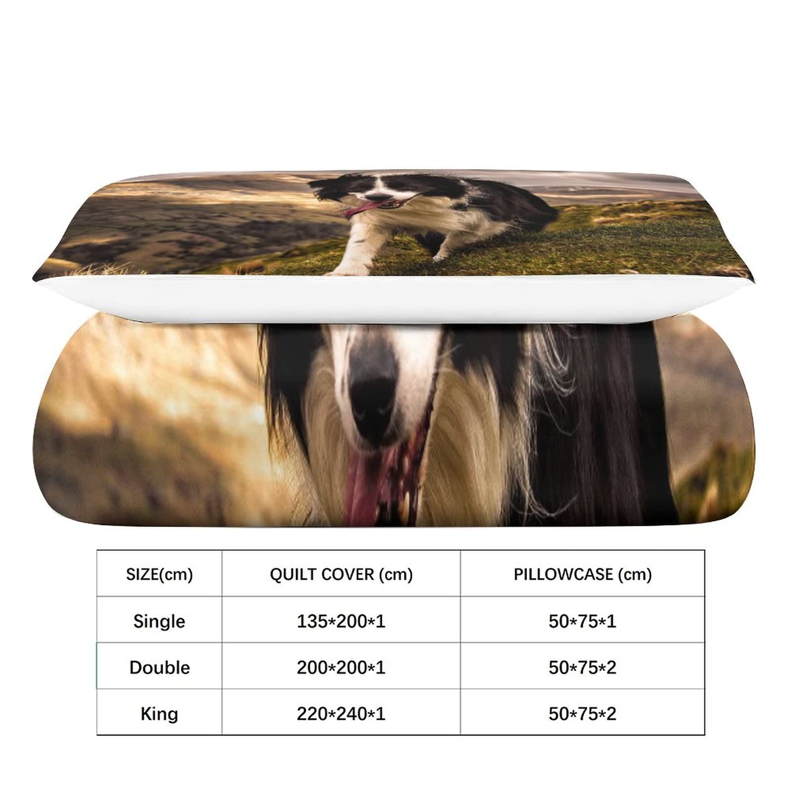 AYSUM Border Collie Biancheria Da Letto Con Federe Set Copripiumino Confortevole Bedding Set Traspirante Shepherd Dog Duvet Cover Colorato Set Di Biancheria Da Letto Single(135x200cm