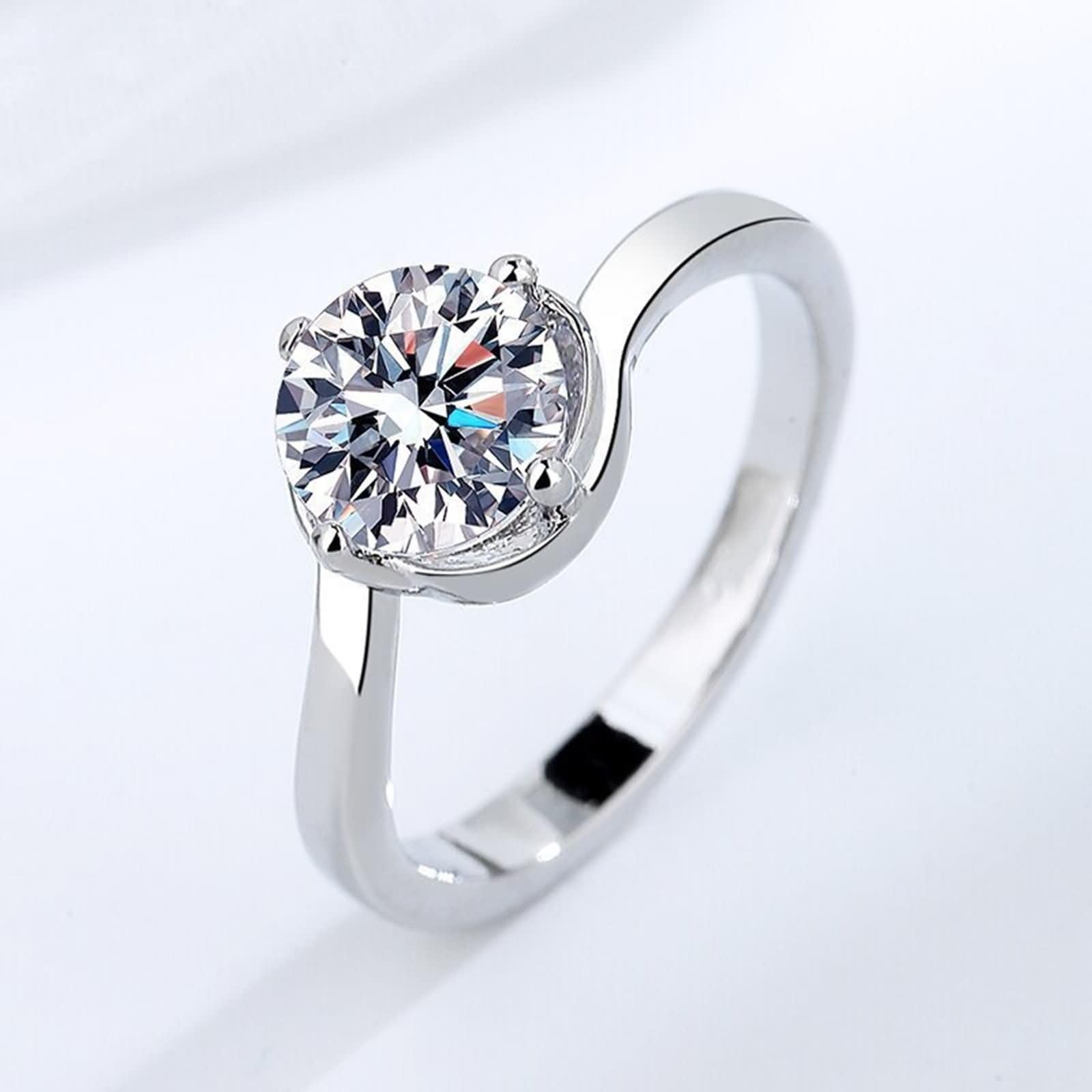 Obrączki ślubne z białego złota 375/585 / 750 damskie, 4 ząbki Solitaire okrągłe z diamentem 1 karat, pierścionek damski, pierścionek zaręczynowy, srebrny