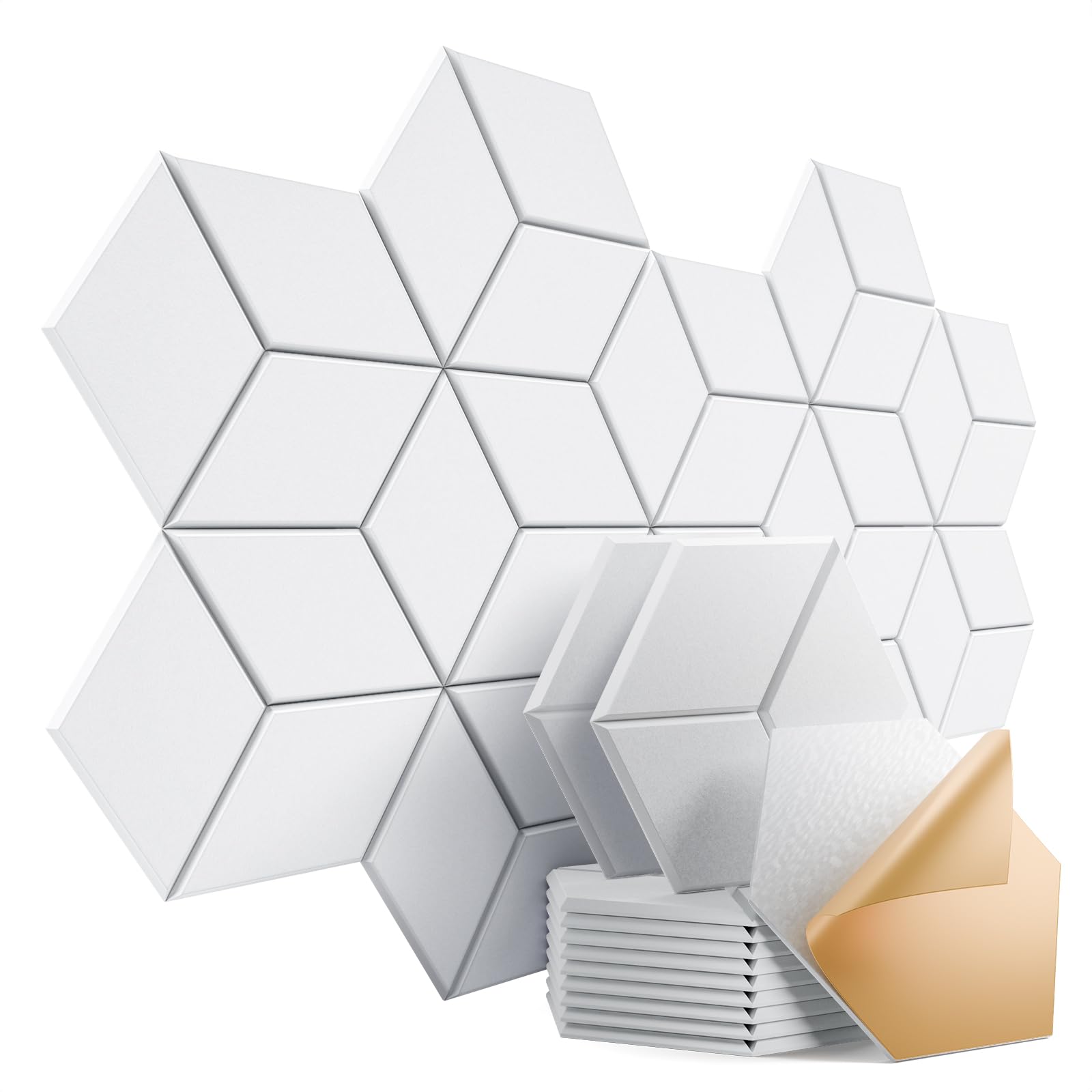 12 Pack Self-Adhesive Acoustic Panels 12" X 10" X 0.4" - Sound Proof Foam Panels with High Density, Stylish Y-Lined Design, Flame Resistant, Absorb Noise and Eliminate Echoes(White)