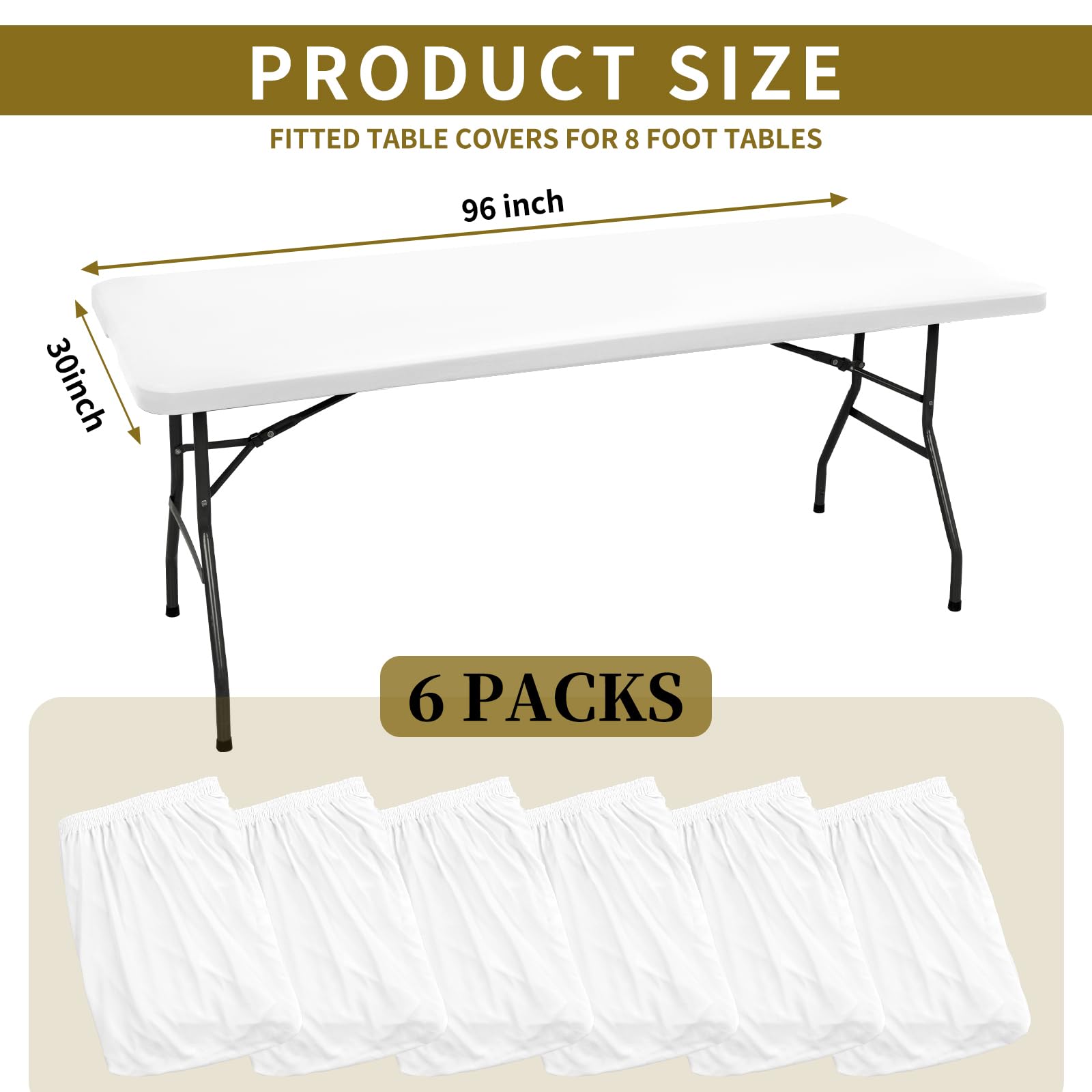 Paquete de 6 manteles de tela elástica para mesas de 8 pies, manteles de elastano, lavable, elástico, universal, rectangular, protector para interiores y exteriores, fiestas, pícnic, bodas, color