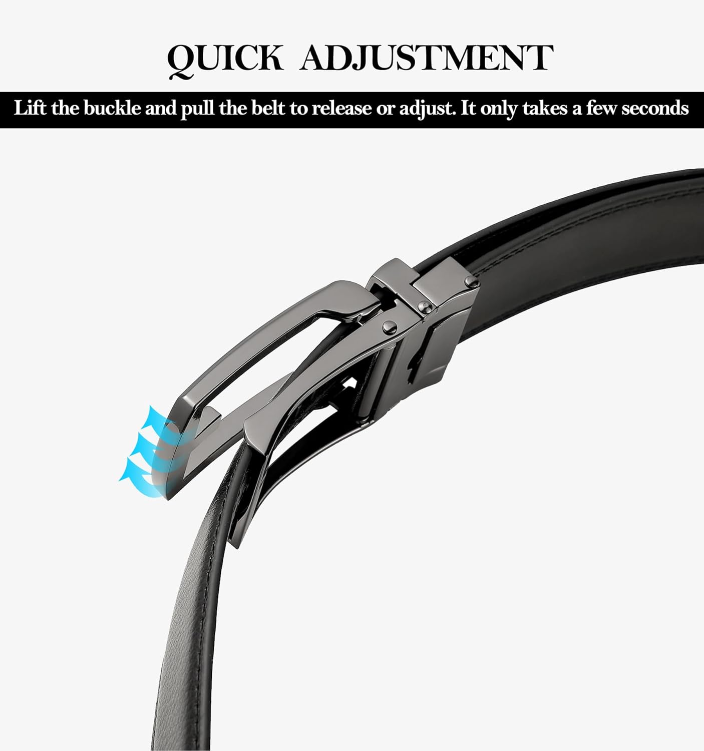 Founders & C Mens Ratchet Belt Leather Click 1 1/4" with Slide Buckle, Casual Dress Belt Adjustable - Image 5