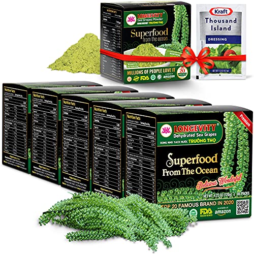 Sea Grapes - Umibudo Green Caviar - Dehydrated, Marinated in Saltwater by LONGEVITY | Enhance Health, Boosting Immune System, Valued Natural Gift From Sea (Original, 600g (21.2 oz))