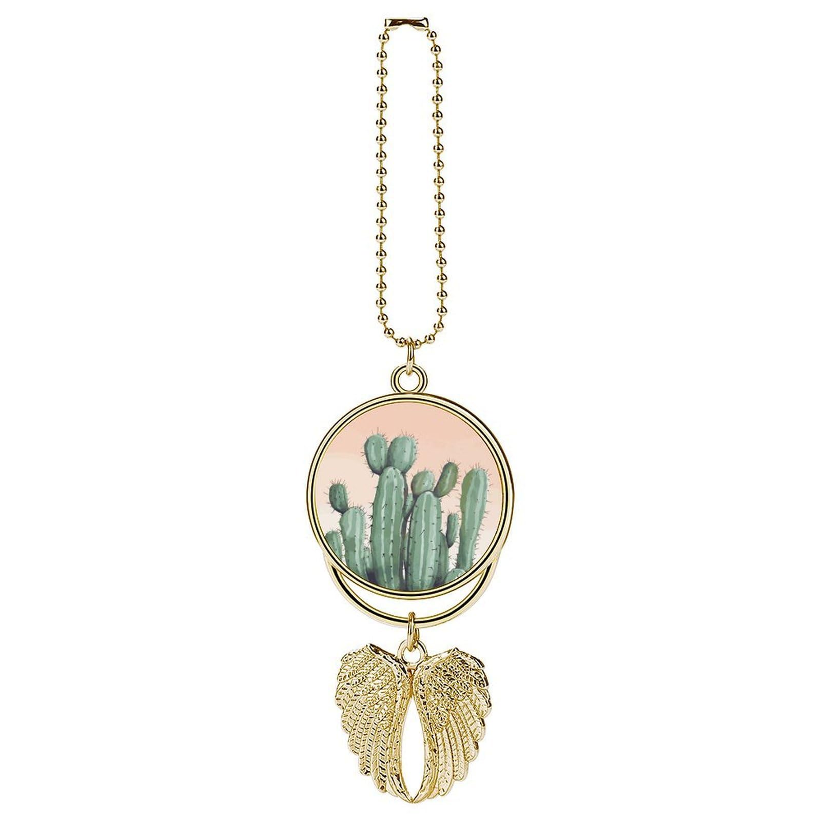 Watercolor Green Cactus Car Charm Alloy Car Rear View Mirrors Hanging Ornaments Stylish Car Pendant Funny Auto Hanging Accessories Car Hanging Ornaments Gift for Women Men