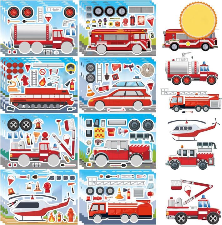 24 Sheets Rescue Vehicle Stickers for Kids, Make Your Own Tow Truck Stickers for Toddlers, Relief Vehicles Theme Sticker for Classroom Teacher Reward(