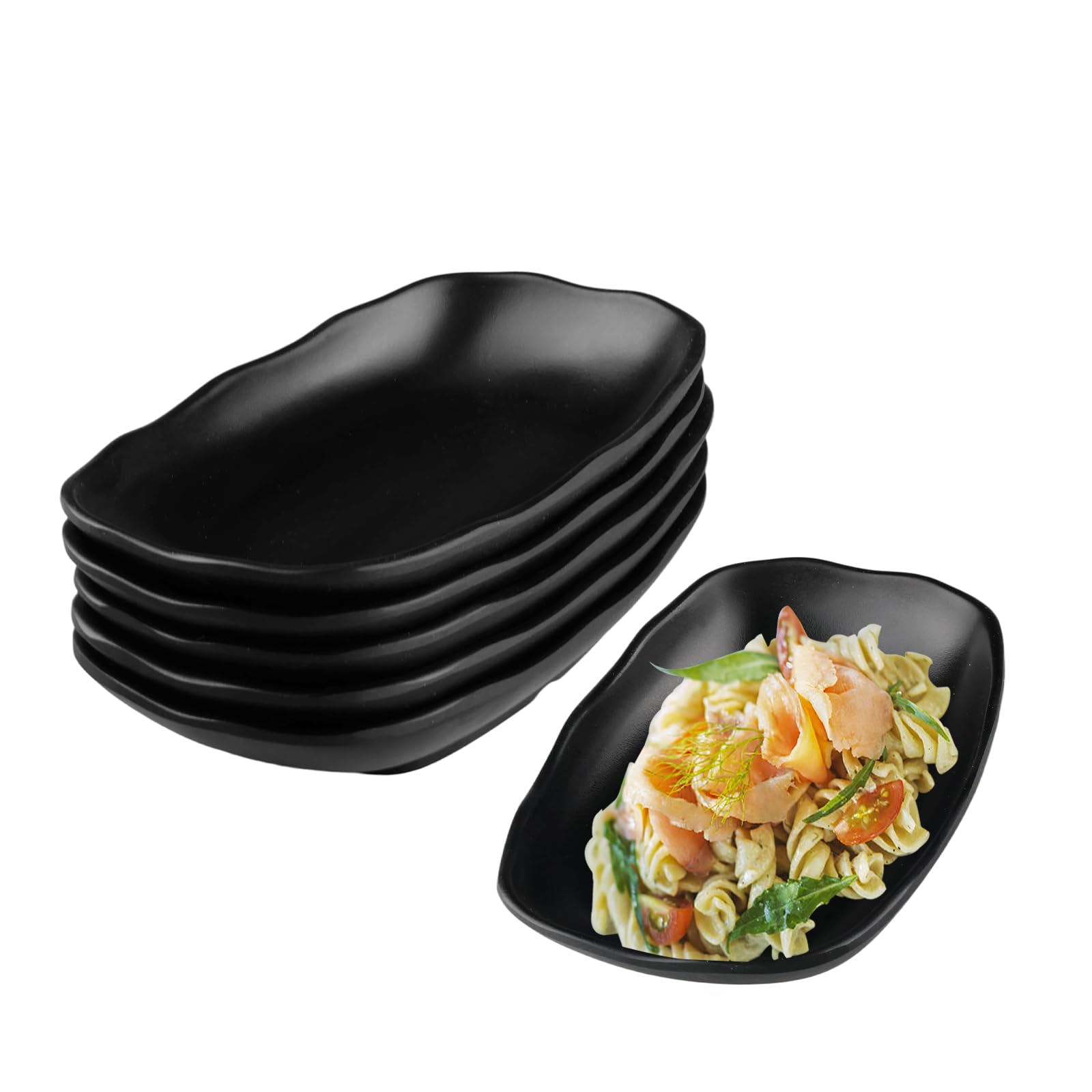 Pezzi Piatti Neri Moderni Piatti da Portata Vassoi Piccolo Piatti Plastica Melamina per Sushi, Antipasti, Dessert, Insalata, 19,2 x 12 x 3,2 cm