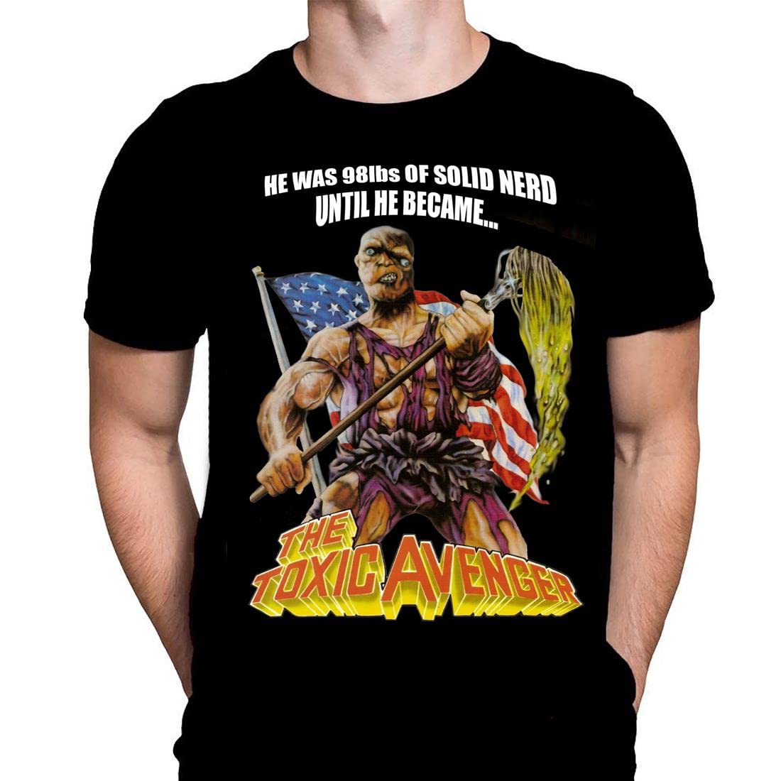 Toxic Avenger Mens Tshirt Halloween Superhero Movie Print, Black Graphic T-Shirt, Film Poster Tee