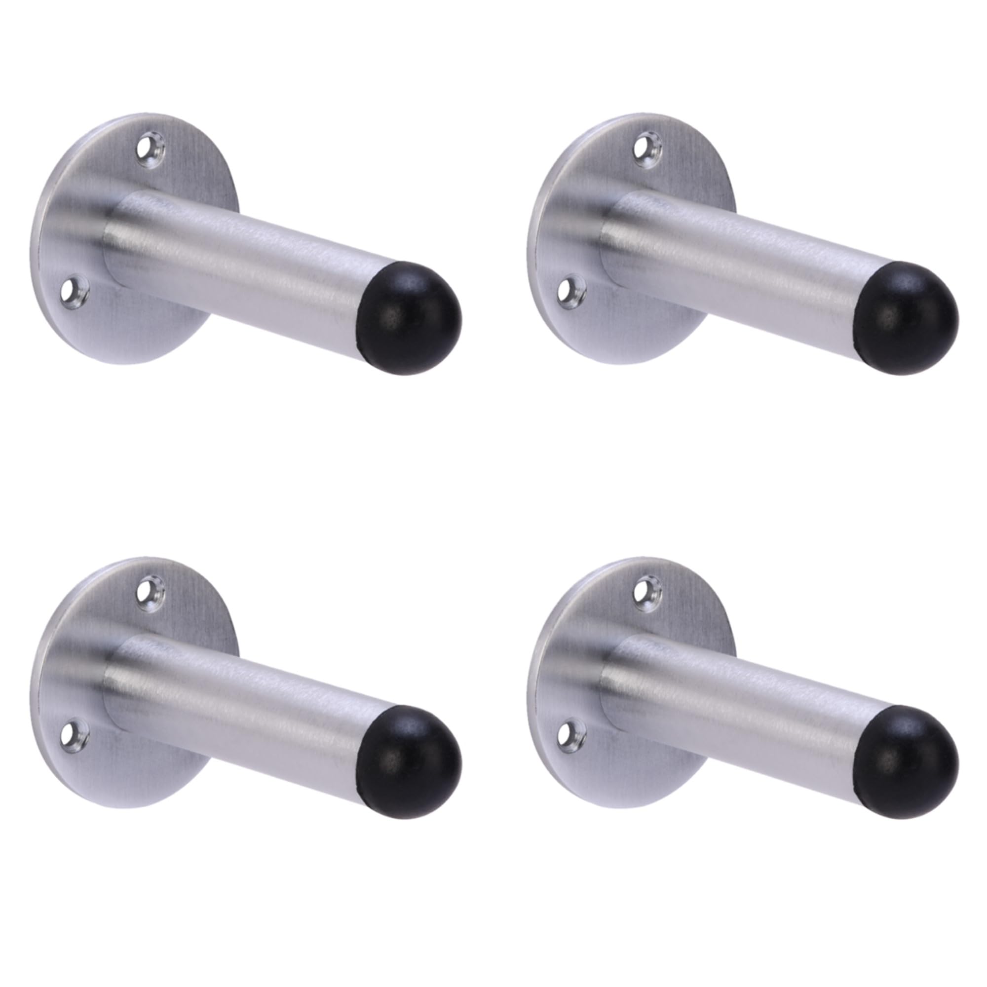 HANDLEZONE® 4 Pack 75mm / 3 inch Projecting Skirting Or Wall Mounted Door Stop, Rubber Buffer Stopper - Satin Chrome