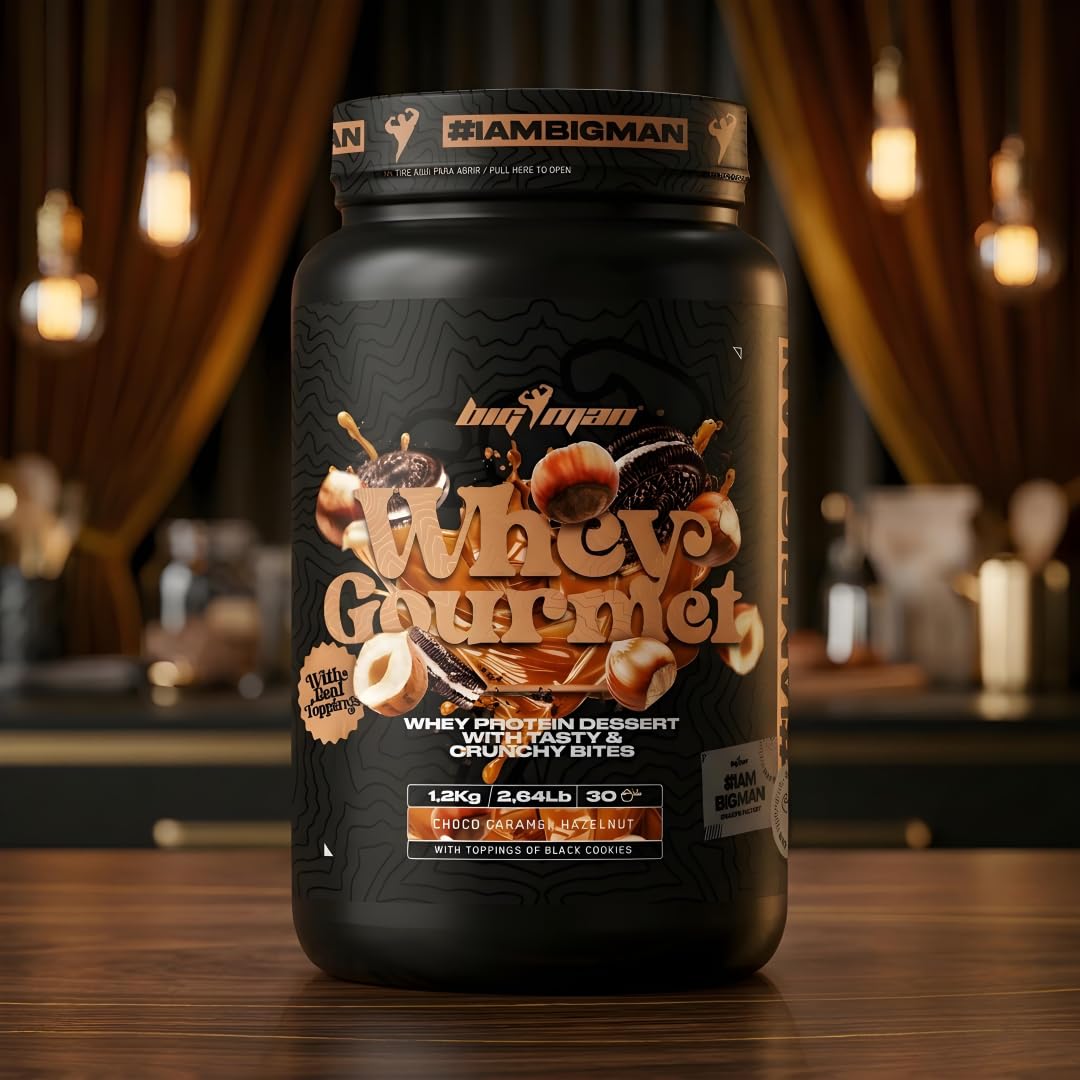 BigMan | WHEY GOURMET | Protéine de lactosérum avec caséinate de calcium | Texture crémeuse | Saveurs gourmandes avec garnitures (1 200 g, chocolat caramel noisette)