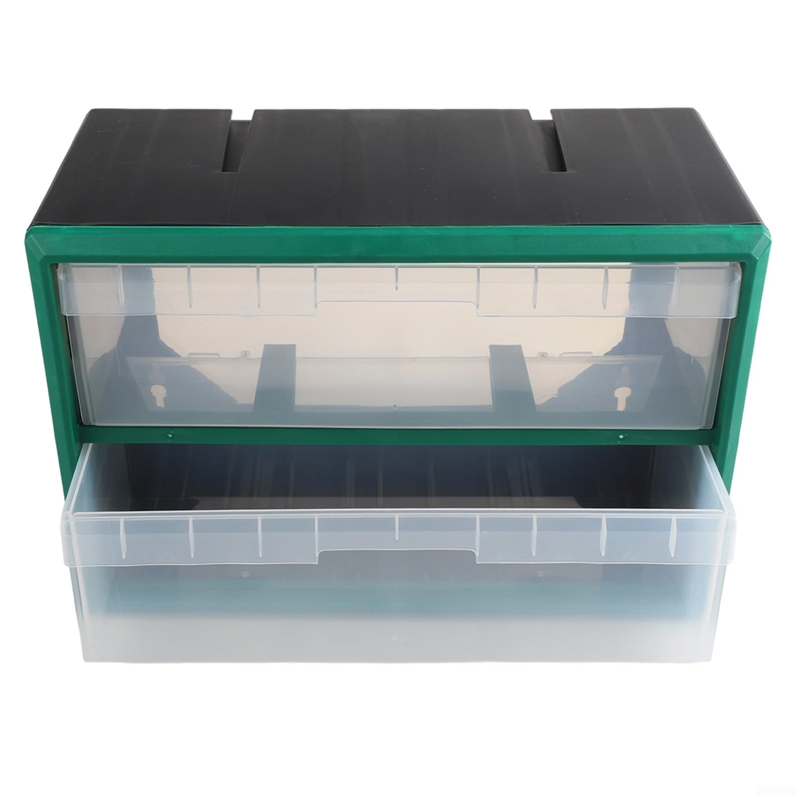 Caja de almacenamiento de plástico apilable para piezas de cajones y herrajes para gabinetes con soporte de pared, para organizar herramientas en talleres, garajes y fábricas (verde)