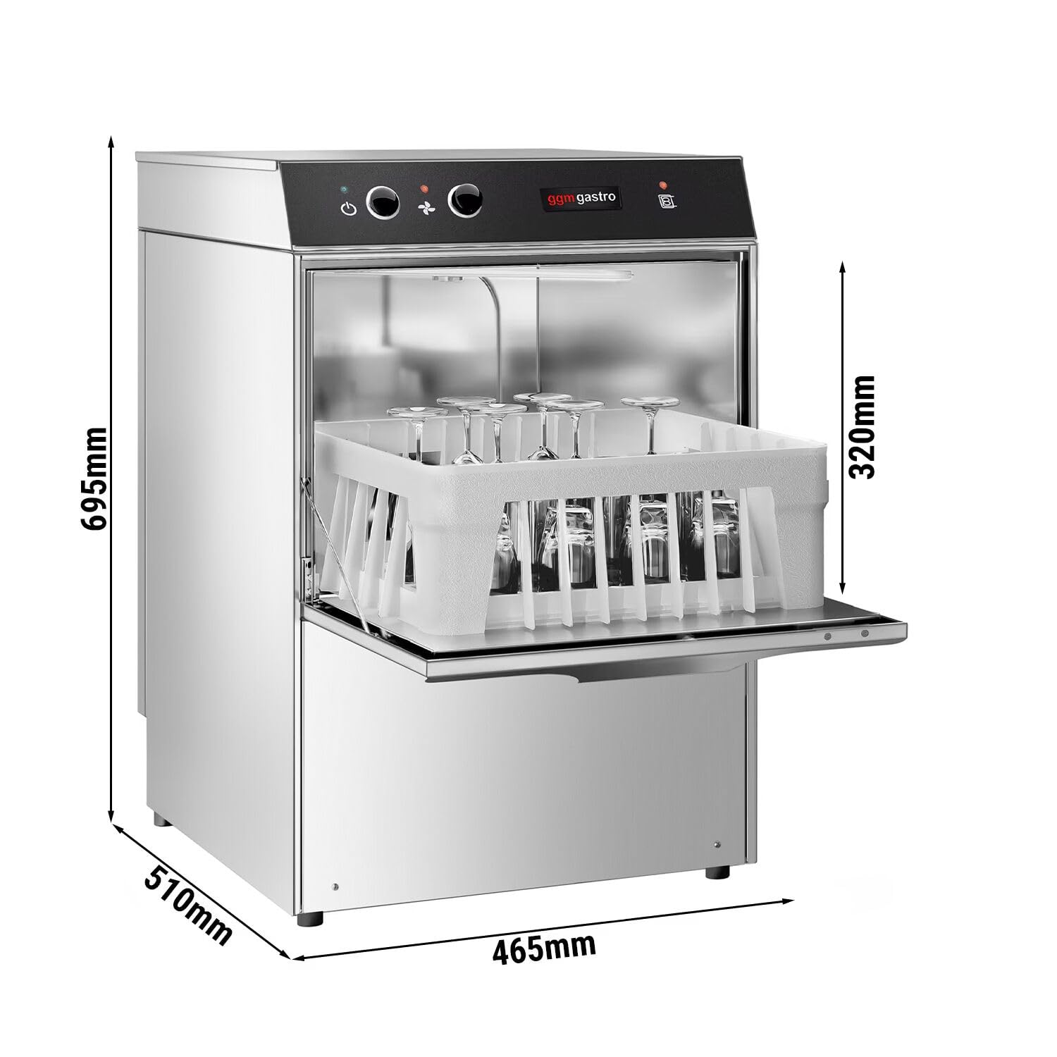 GGM Gastro Gläserspülmaschine 2,97 kW | Ideal für den gewerblichen Dauereinsatz, hochwertige Edelstahlkonstruktion, integrierte Dosiertechnik, hygienisch