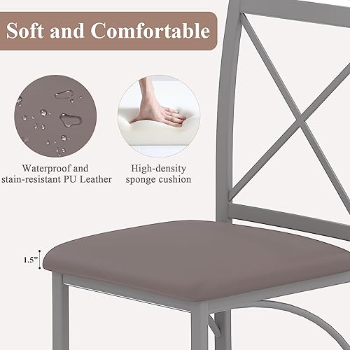 Miniatura 3 de VECELO Juego de 4 sillas de comedor de metal, patas de acero y asientos acolchados de piel sintética para cocina, sala de estar, gris