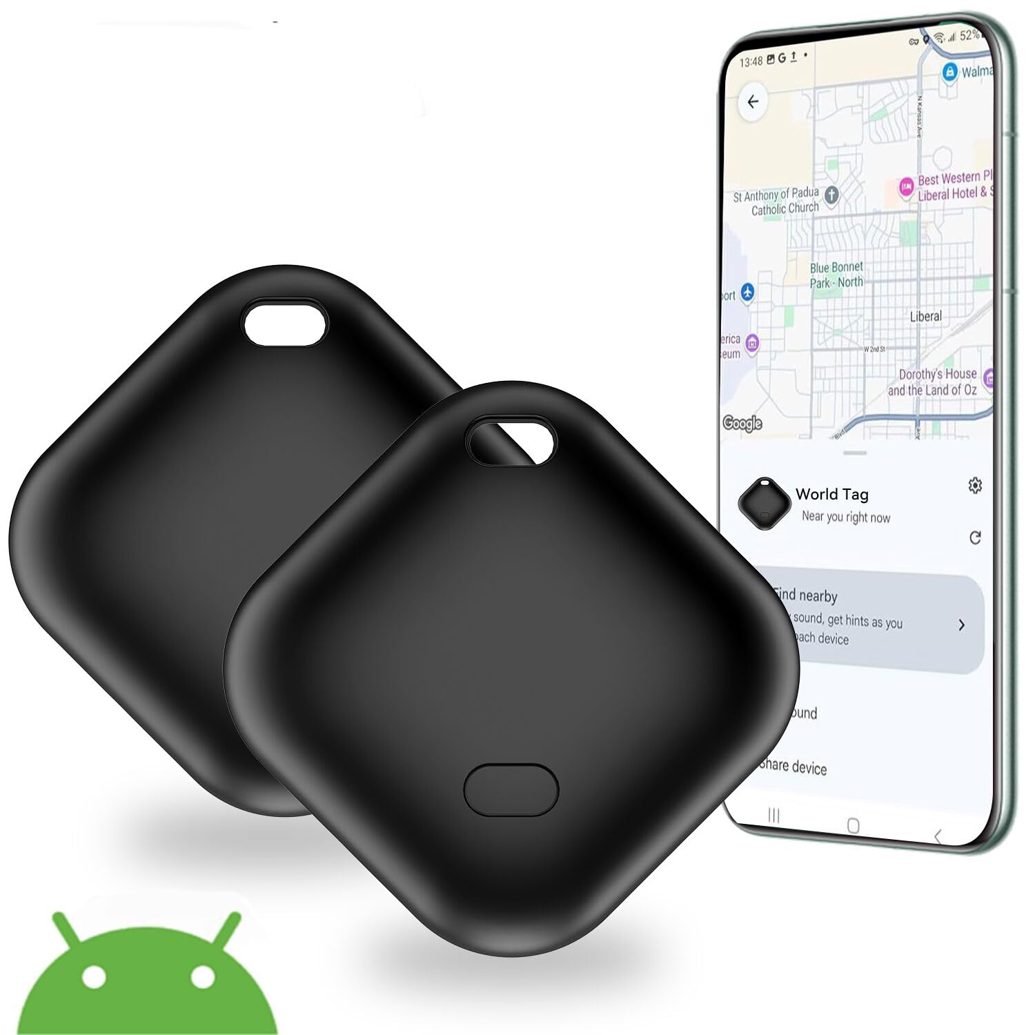 Smart Tag Android, Air Tag Localizzatore Bluetooth Compatibile con Trova dispositivo (Solo Android) Tag per Chiavi,Bagagli,Borse,Zaini,Impermeabile IP67 - Bianco 1 Pezzi (Nero, 2 PACK)