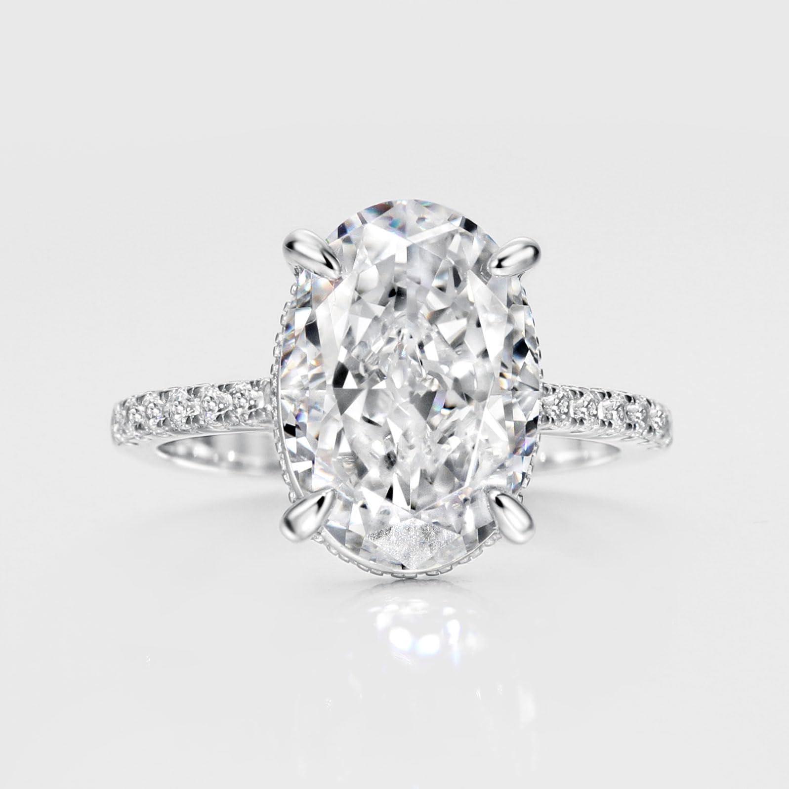 Anillo de compromiso de mujer de corte ovalado de 4.0 quilates, anillo de compromiso de diamantes de imitación, anillo de boda de plata de ley 925, Gema Metal, Zirconia cúbica 8