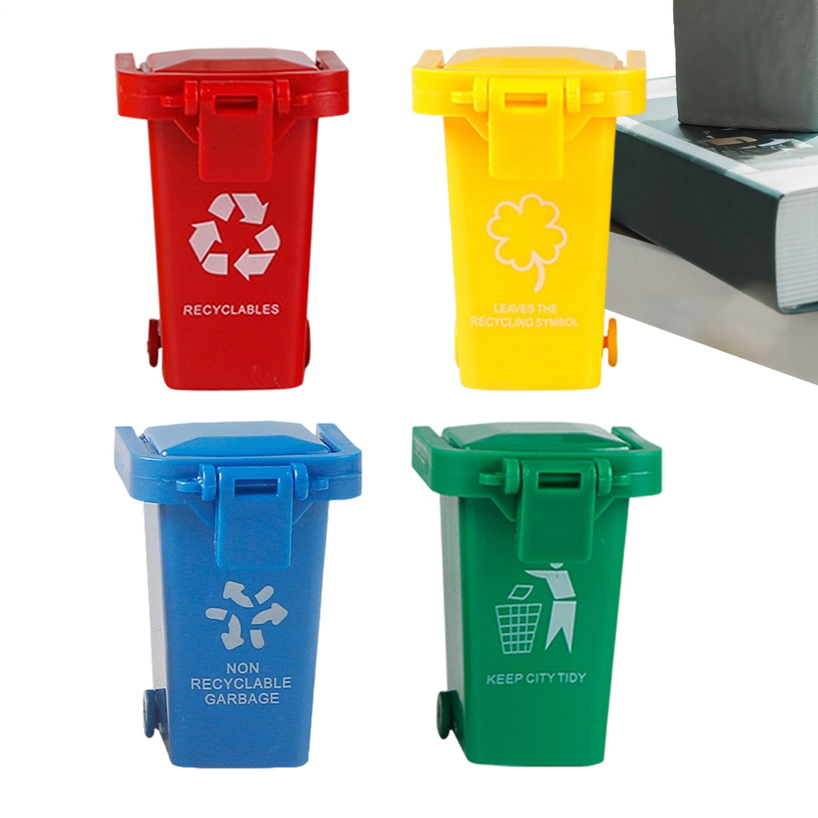 Genérico De Reciclaje Mini - 4 Piezas Mini Contenedor de Basura y Reciclaje para Escritorio | Cubo de Basura en Miniatura de - para Hogar Estudio Oficina Escuela Aula Jardín de Infancia Guardería