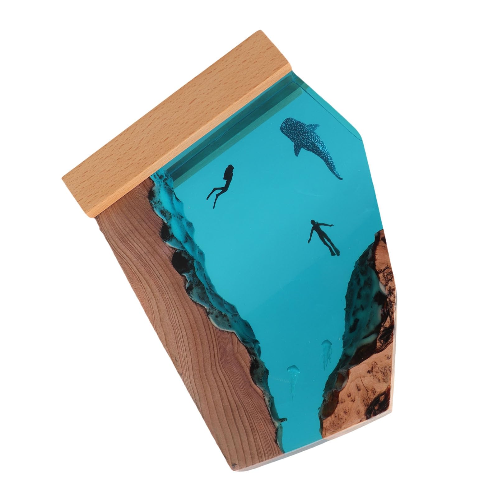 Ornamenti Artistici da Scrivania in Resina Epossidica Luce Notturna Fatta a Mano per gli Amanti Dell'oceano Lampada Decorativa da Sub con Squalo Balena da 23 Cm