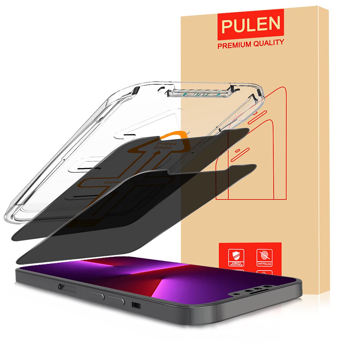 PULEN Privacy Screen Protector for iPhone 14/iPhone 13/iPhone 13 Pro (2-Packs),HD Clear Anti-spy Anti-scratch 9H Hardness with Easy Installation Tray 6.1-Inch