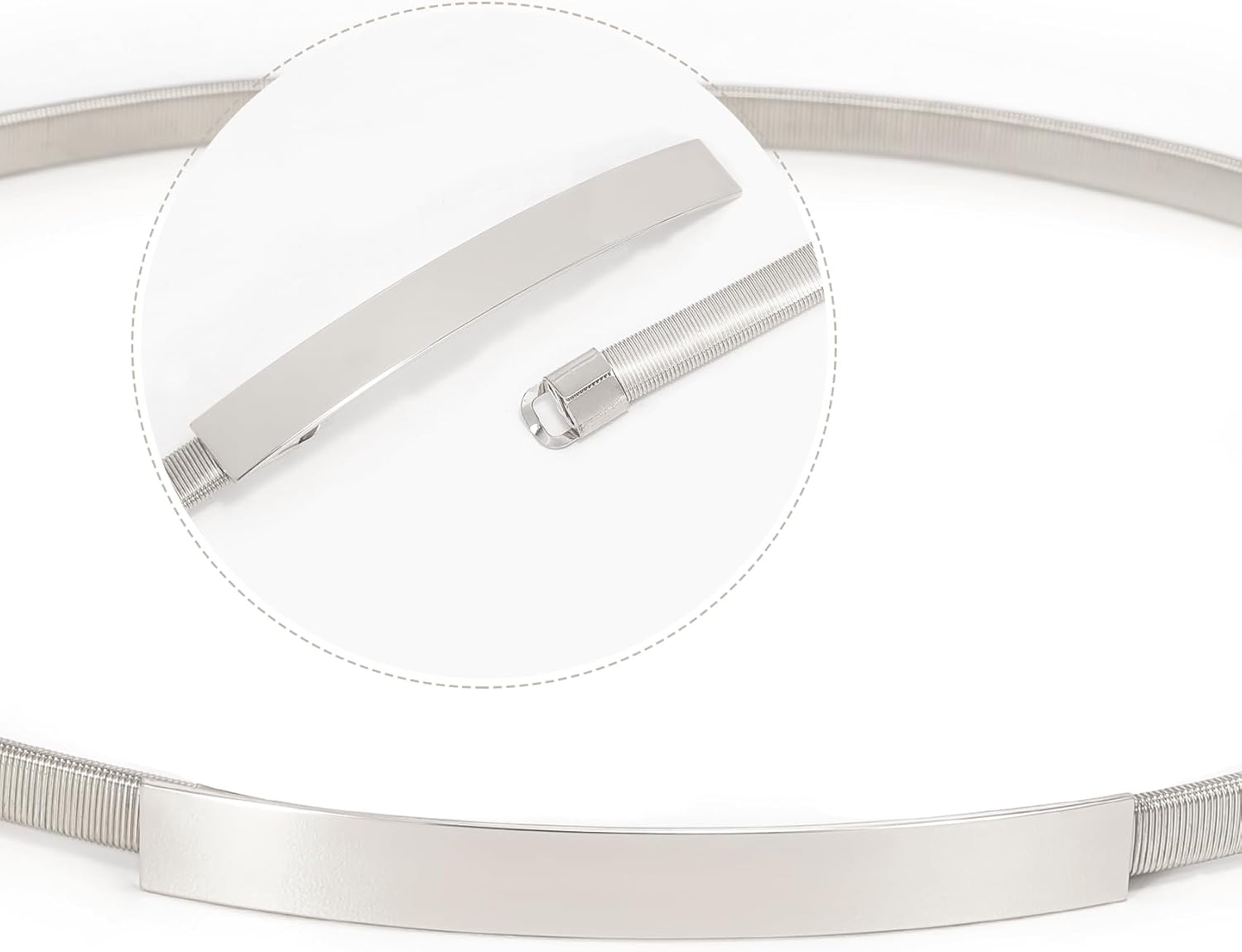 VONMELLI Skinny Metal Cinch Belt for Dress Stretch Thin Waist Belt for Women Gold/Silver - Image 3