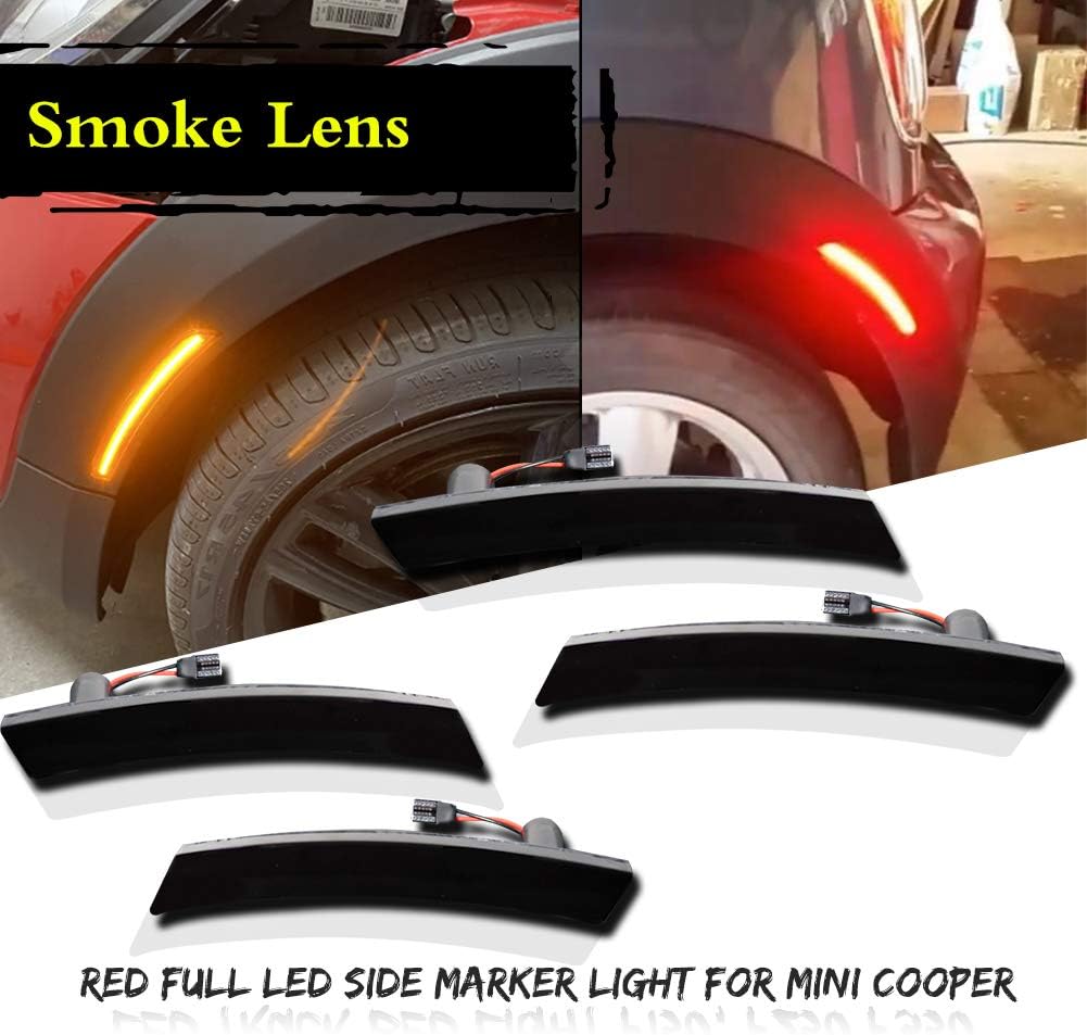 for 2002-2008 Gen1 MINI Cooper R50 R52 R53 Side Marker Light Smoked Lens Amber & Red Full LED Lamps