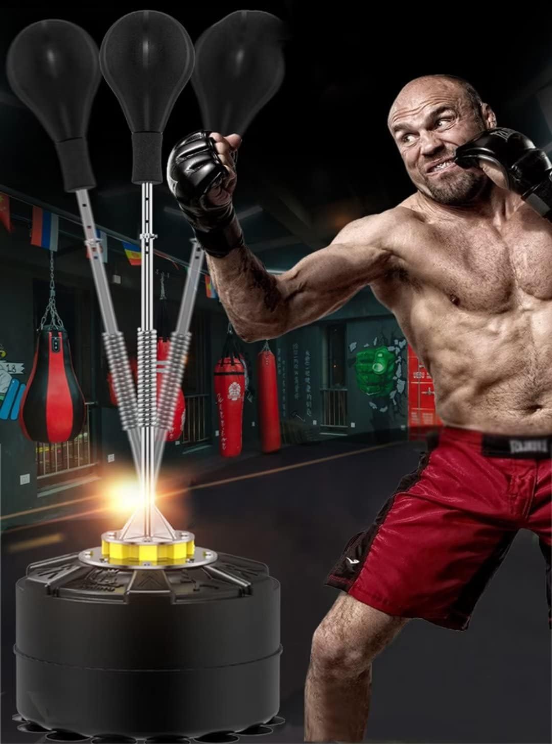 Freestanding Punching Ball Boxing Speed Bag for Stress Relief & Fitness,Shock-Absorbing Tendons Base Pedestal Boxing Bag (Black 14 Suckers)