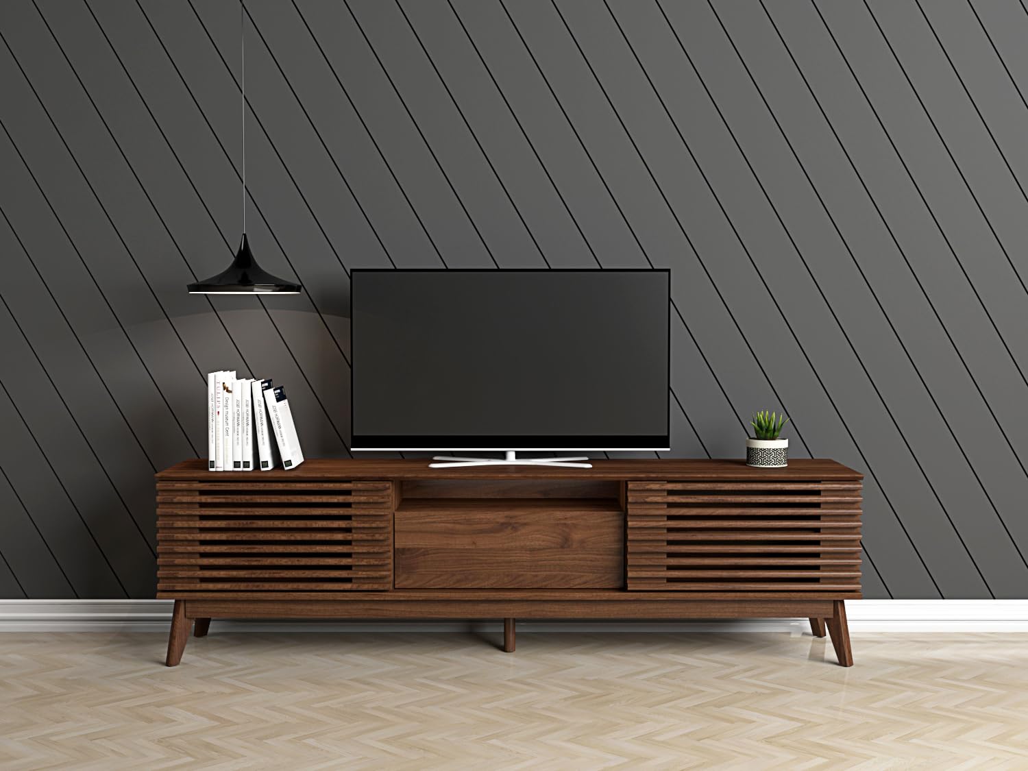 Kidsaw LV41 Columbian Walnut 2 Door 1 Drawer TV Cabinet, 1.8m, Brown