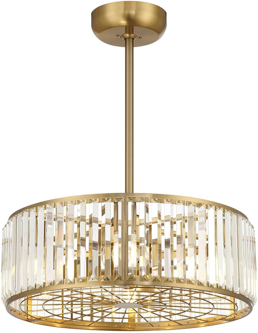 Savoy House 23-FD-245-322 Janus Fandelier Luxe Crystal Drum Chandelier Ceiling Fan with Light and Remote, 6-Light 48 Total Watts, 10" H x 23" W, Warm Brass