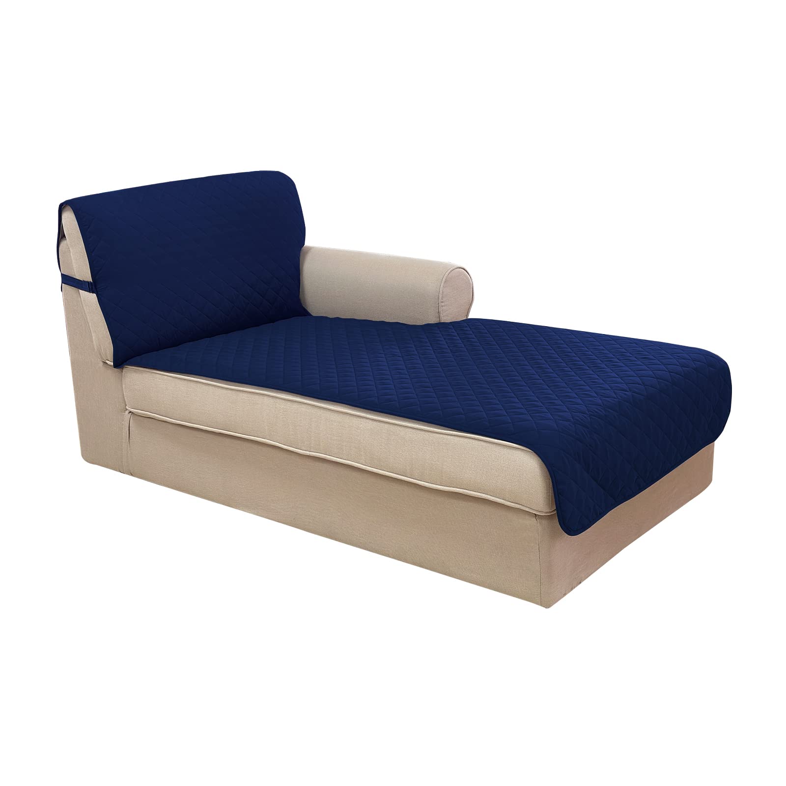 U-NICE HOME Sectional Couch Cover for Dogs Chaise Lounge Reversible Sofa Cover Furniture Protector Cover for Pets with Elastic Adjustable Strap (Chaise Lounge, Navy/Camel)