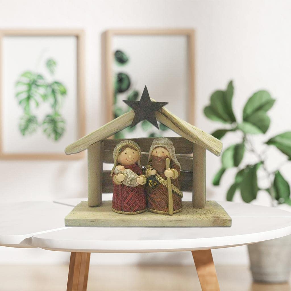 Krippe Miniatur Figuren Weihnachtskrippe Holz Resin Religiöse Nativity Szene Handbemalt Christ Kind Manger für Geschenk Heimdekoration Büro Innenraum, Farbe Figur Kabine