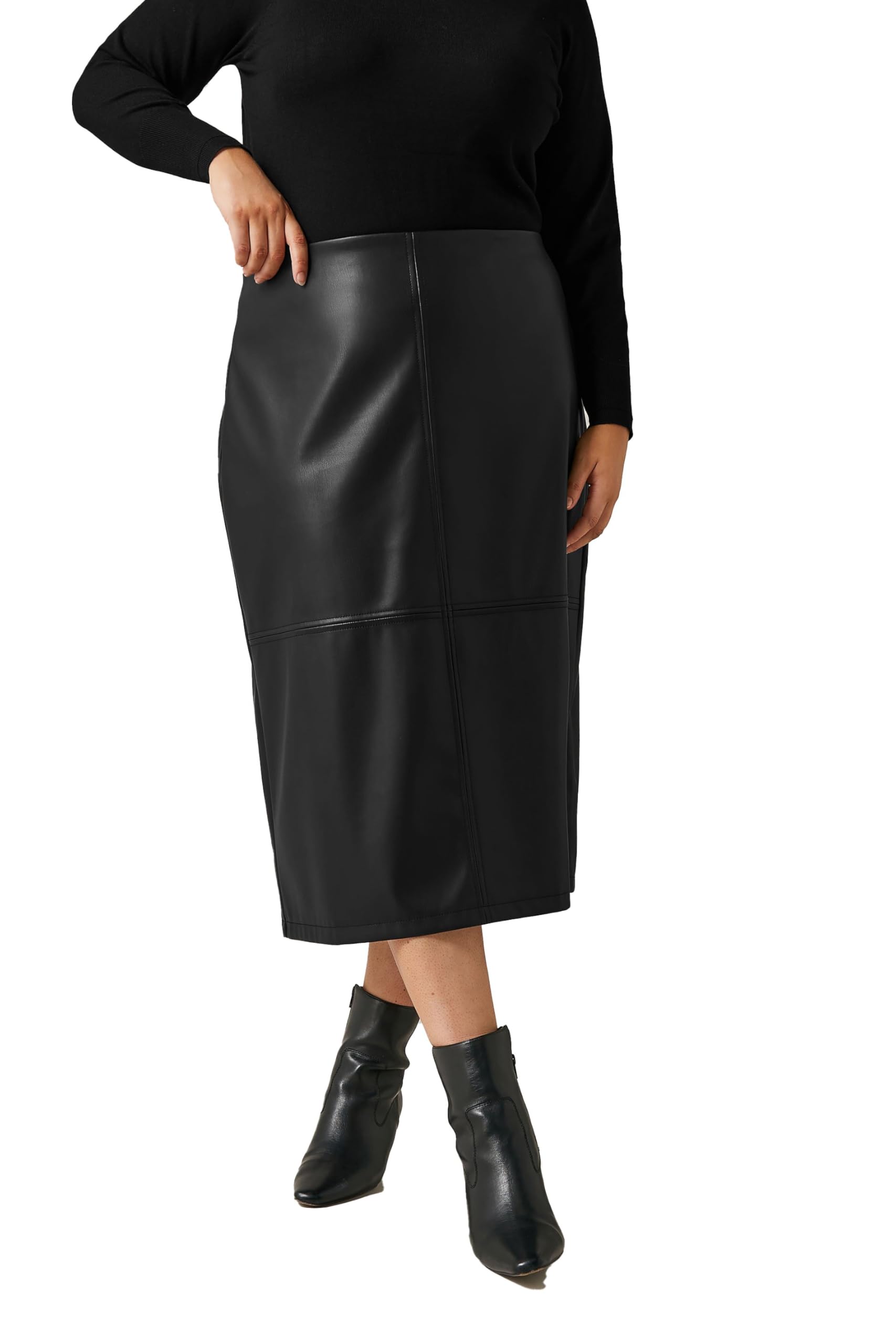 Evans Faux Leather Midi Skirt - Black - Size 18