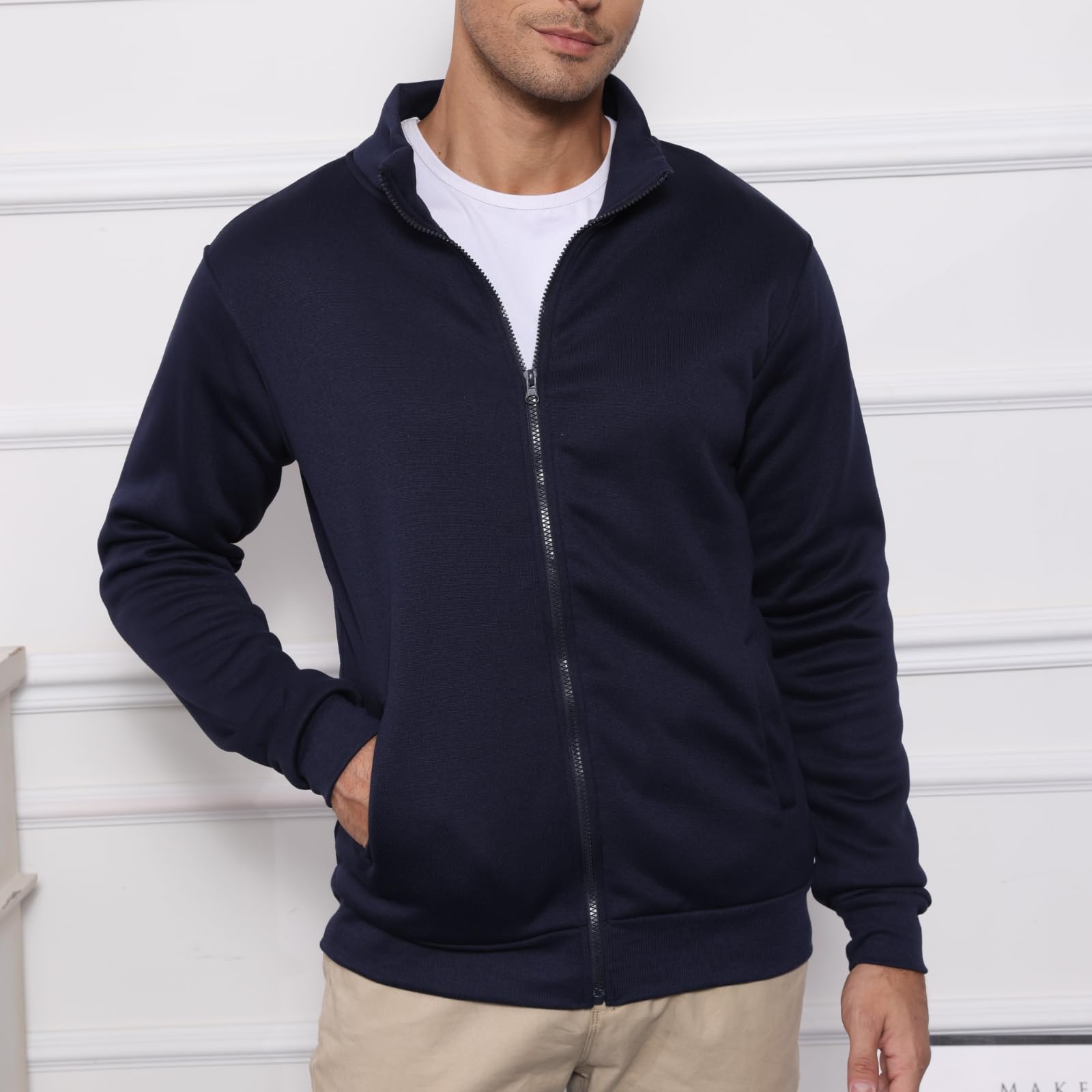 LAOARA Felpa Uomo con Zip Felpe Senza Cappuccio Nera Hoodie Leggera Invernale Giubbotto Giacca Giaccone M-3XL