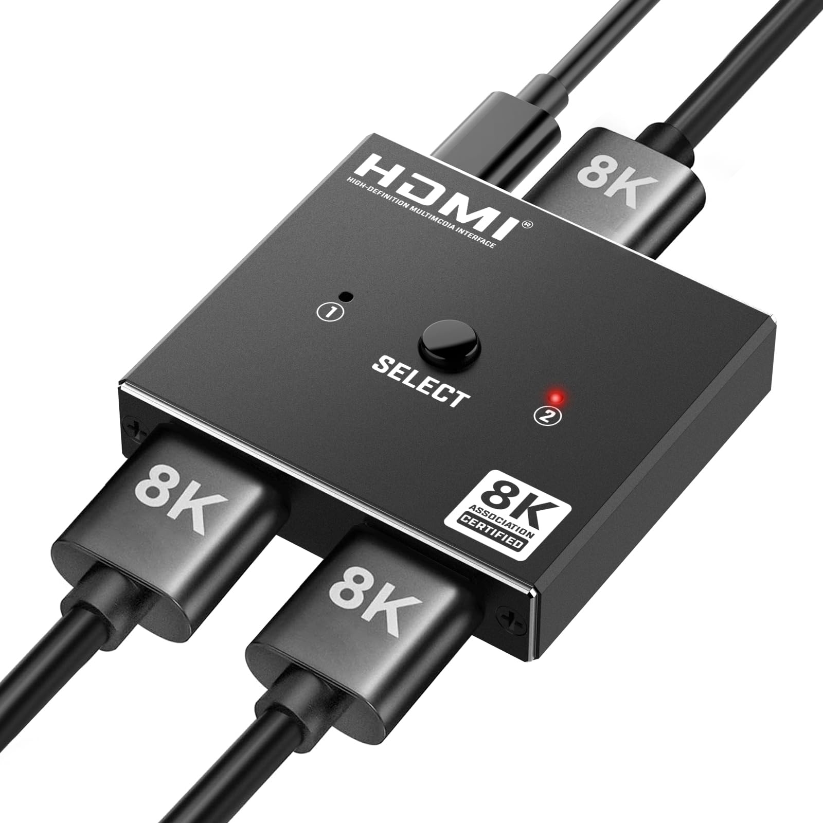 Switch HDMI 2.1 Splitter 8K@60Hz 4K@120Hz, Alluminio Bidirezionale HDMI Switch 2 in 1 Out/1 in 2 Out, Hdmi 2.1 Switcher Distributore supporta 48Gbps 3D HDCP 2.3 per PS5/4 Fire Stick/Xbox/HDTV