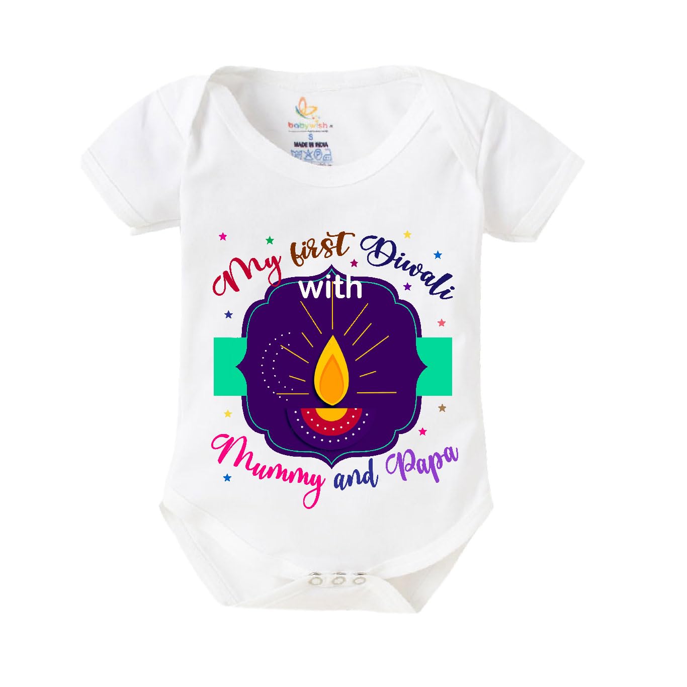 baby wish Baby Diwali Bodysuits Newborn Deepawali Romper Half Sleeve Unisex Romper My First Diwali with Mummy & Papa