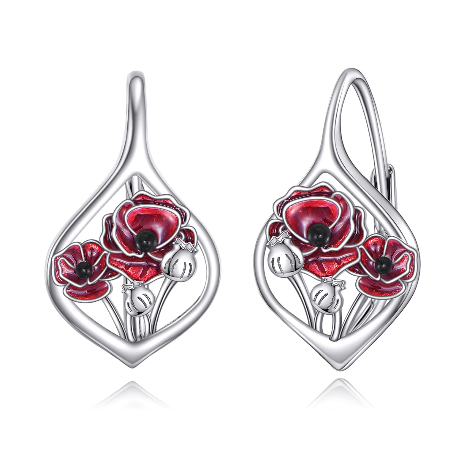 ONEFINITY Blume Ohrringe 925 Sterling Silber Rot Mohn Rose Ohrringe Mohn Blume Schmuck Geschenk für Damen