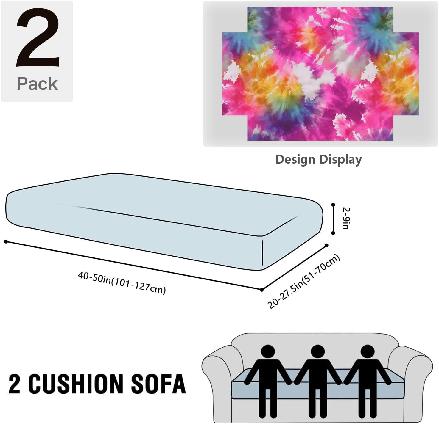 Tie Dye with Dark Purple Loveseat Covers Couch Covers for 2 Cushion Couch, 2-Piece Stretch Sofa Slipcovers Anti-Slip Washable Furniture Protectors for Dogs Pets