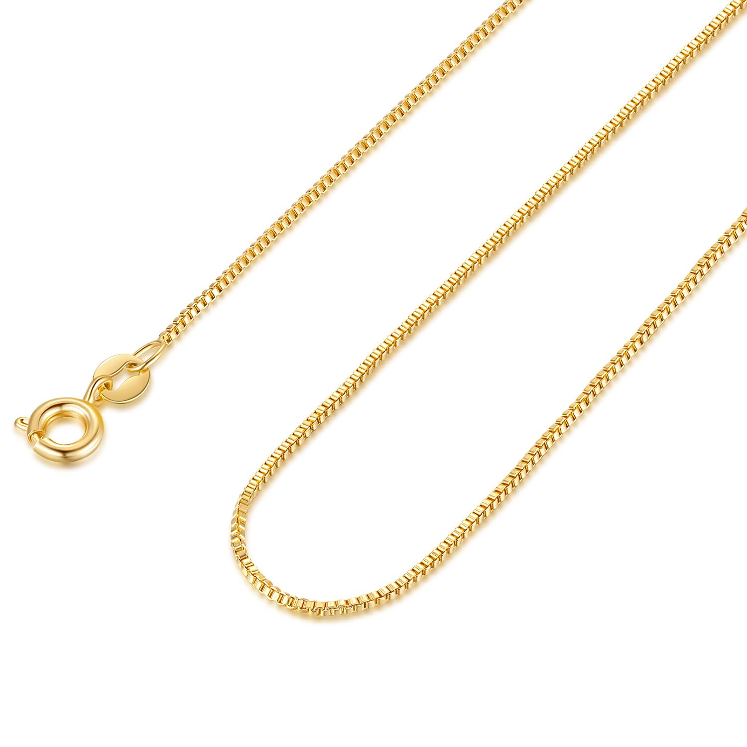 PPRLIFE14K Gold Necklace for Women Gold Chain for Men 1mm Wide Thin Box Chain Thin Necklace for Women Chains Minimalist Classic Hip-Pop Necklaces Non Tarnish 16-26in