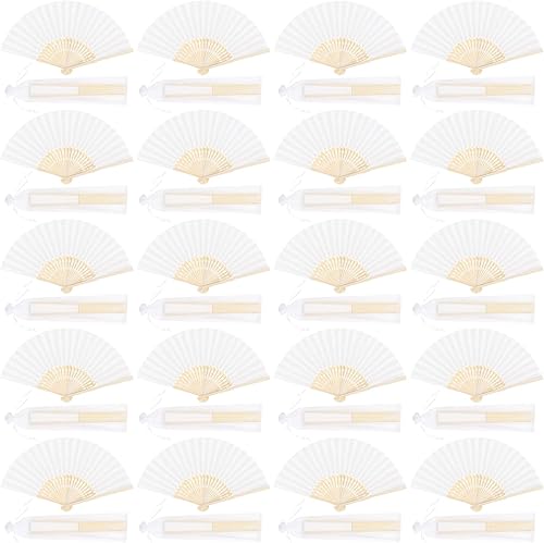 ADXCO 60 abanicos plegables con funda de tela, abanicos de mano de bambú plegados para bodas, regalos, recuerdos de fiesta, decoración del hogar,