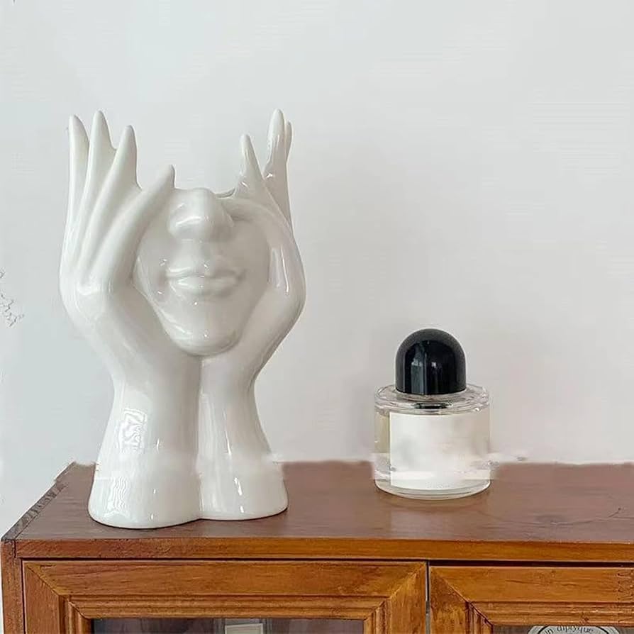 Vaso In Ceramica A Forma Di Donna – Decorazione Da Scrivania, Moderno, Bianco, 14x7x12 Cm (Piccolo)