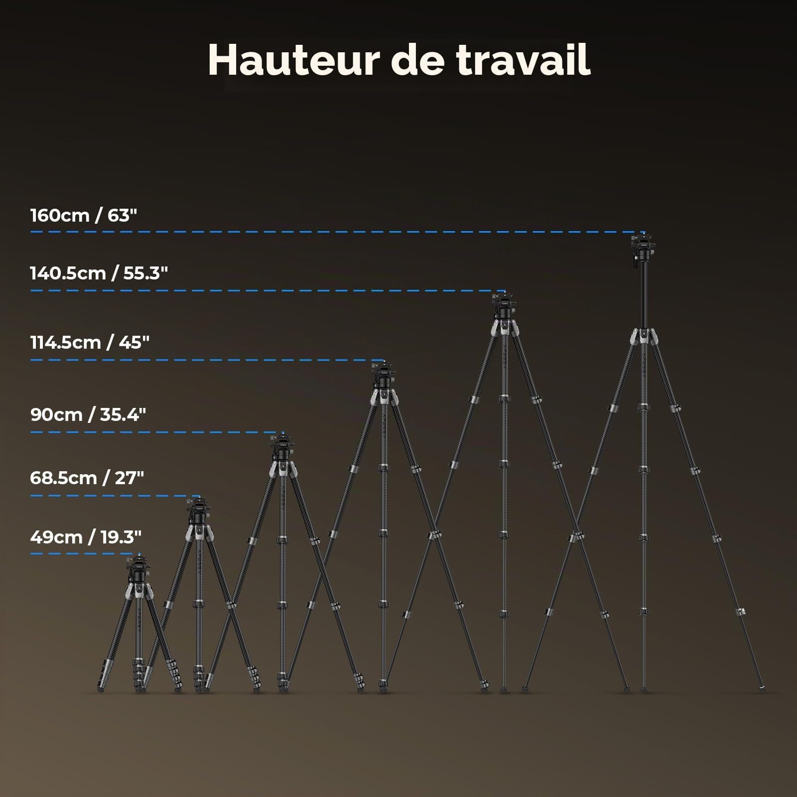SMALLRIG 160 cm Trépied de Voyage Portable pour iPhone et Appareil Photo, Trépied Vidéo en Fibre de Carbone, Format Compact (52 cm), 3 kg Charge, Tête Fluide pour la Photographie en Extérieur - 5477