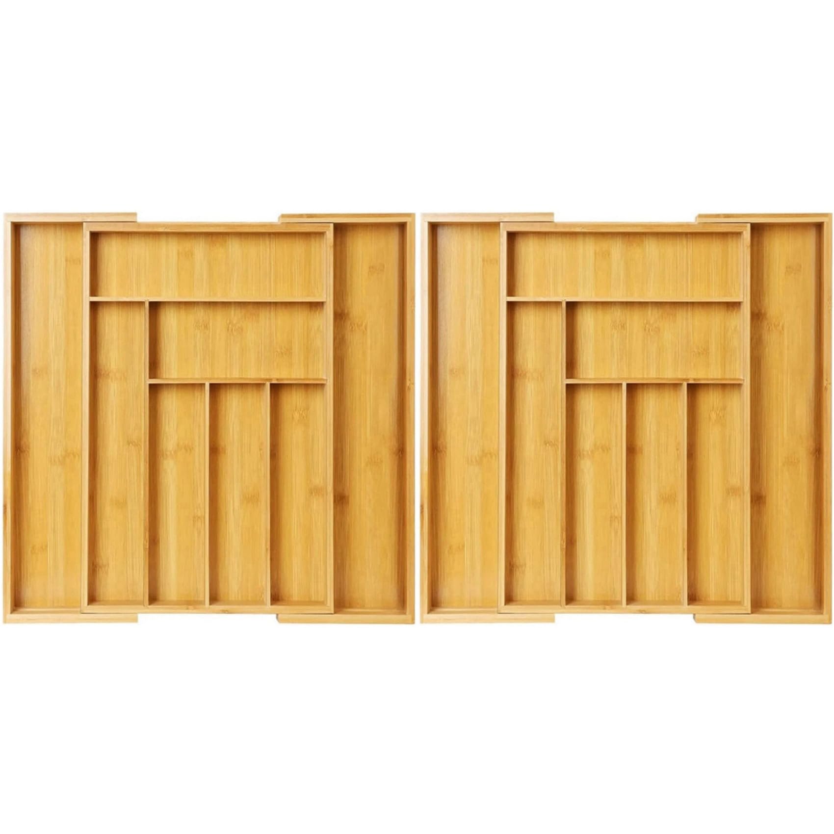 Hndhbfgrt 2X Bamboo Expandable Drawer Organizer, Silverware Organizer for Kitchen, Silverware, Cutlery and Makeup Drawers.
