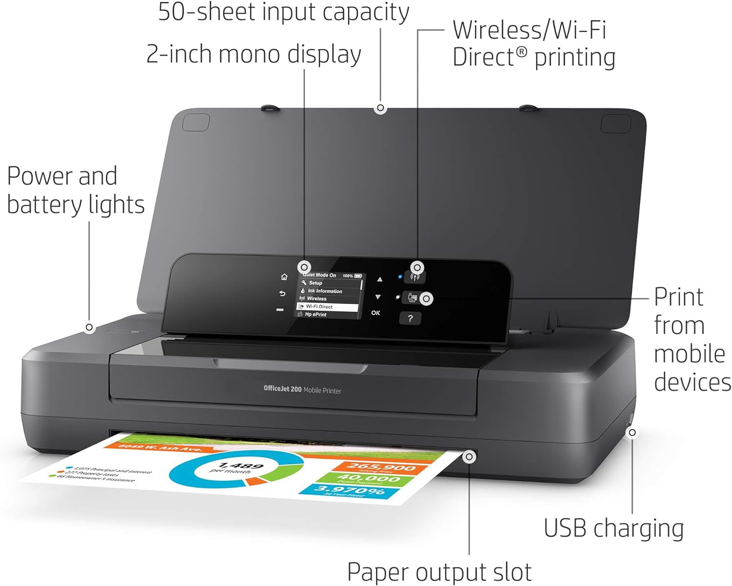 New OfficeJet 200 Portable Wireless Mobile Printer with Built in Battery (CZ993A) Black