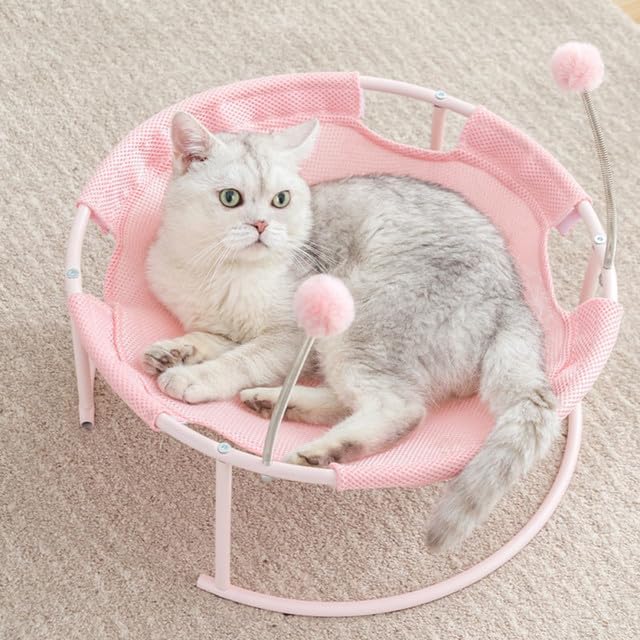 emily pets Mesh Cats Hammock Bed Breathable for Kittens with Dangling Spring Ball Stable Steel Frame Detachable and Washable Cover (Color May Vary) 2