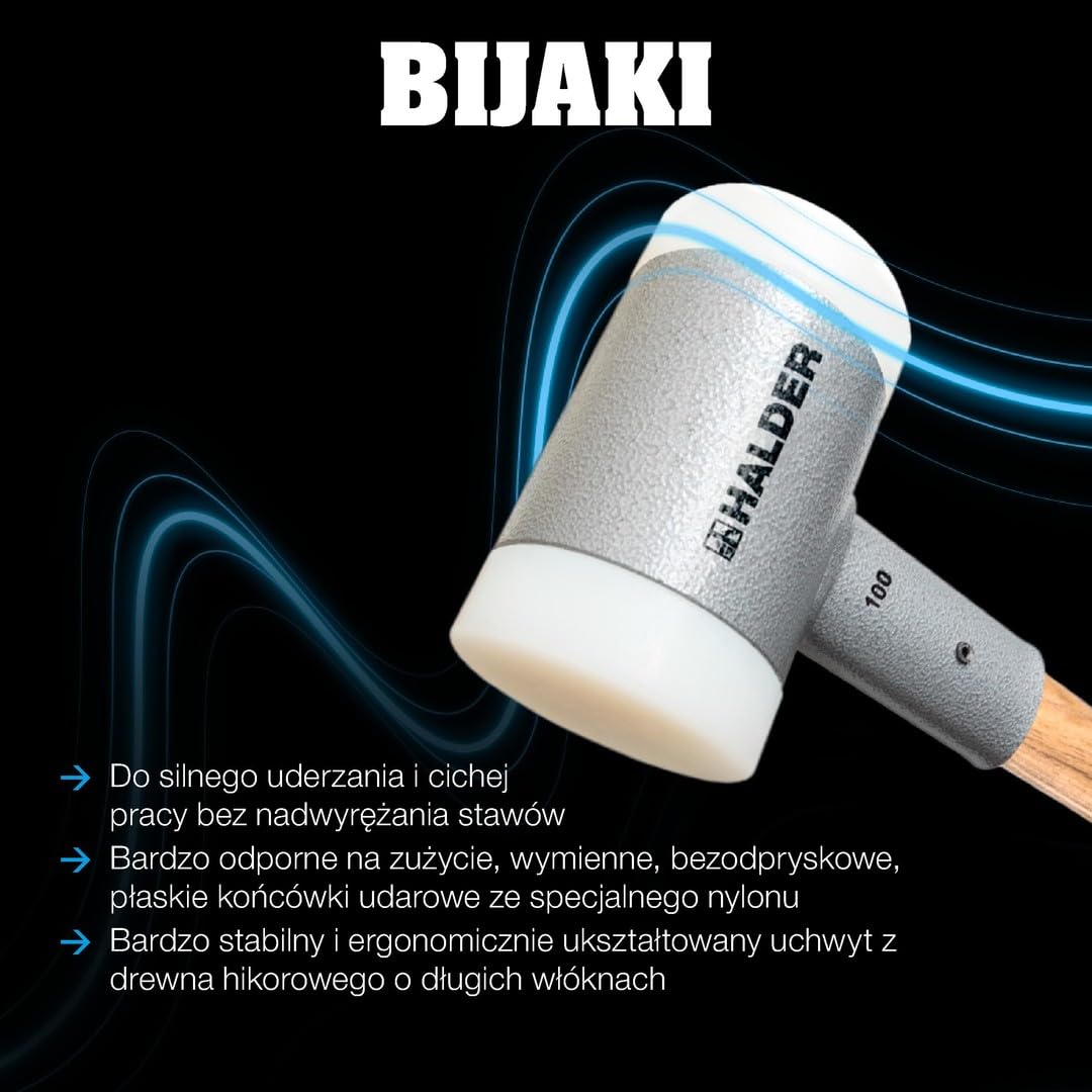 Schel, z tłumiącym drgania, ergonomicznie ukształtowanym i lakierowanym trzonkiem hikorowym | D=80 mm/waga = 3600 g | 3366.0S3