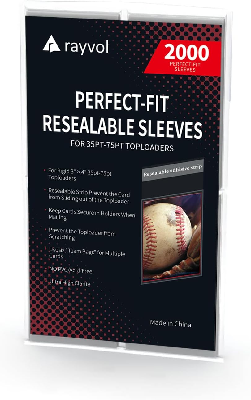Rayvol Top Loader Sleeves - Resealable Team Bags for 35-75PT Rigid Toploaders and Semi Rigid Card Holders (2000pcs)