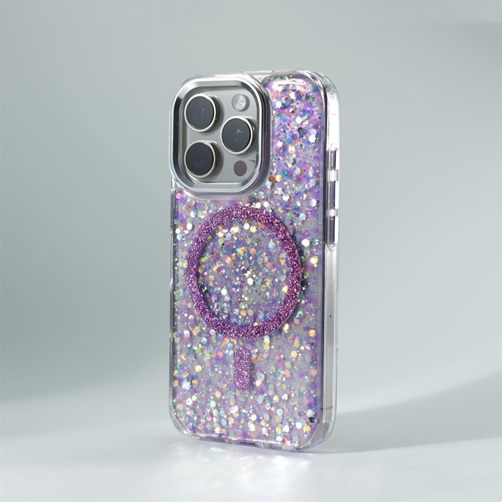 Modny brokatowy gradientowy futerał na telefon do iPhone'a 16 Pro 15pro max 15 14 13 12 ładowanie bezprzewodowe wstrząsoodporny twardy pokrowiec z tyłu, fioletowy, do iPhone'a 16 Pro