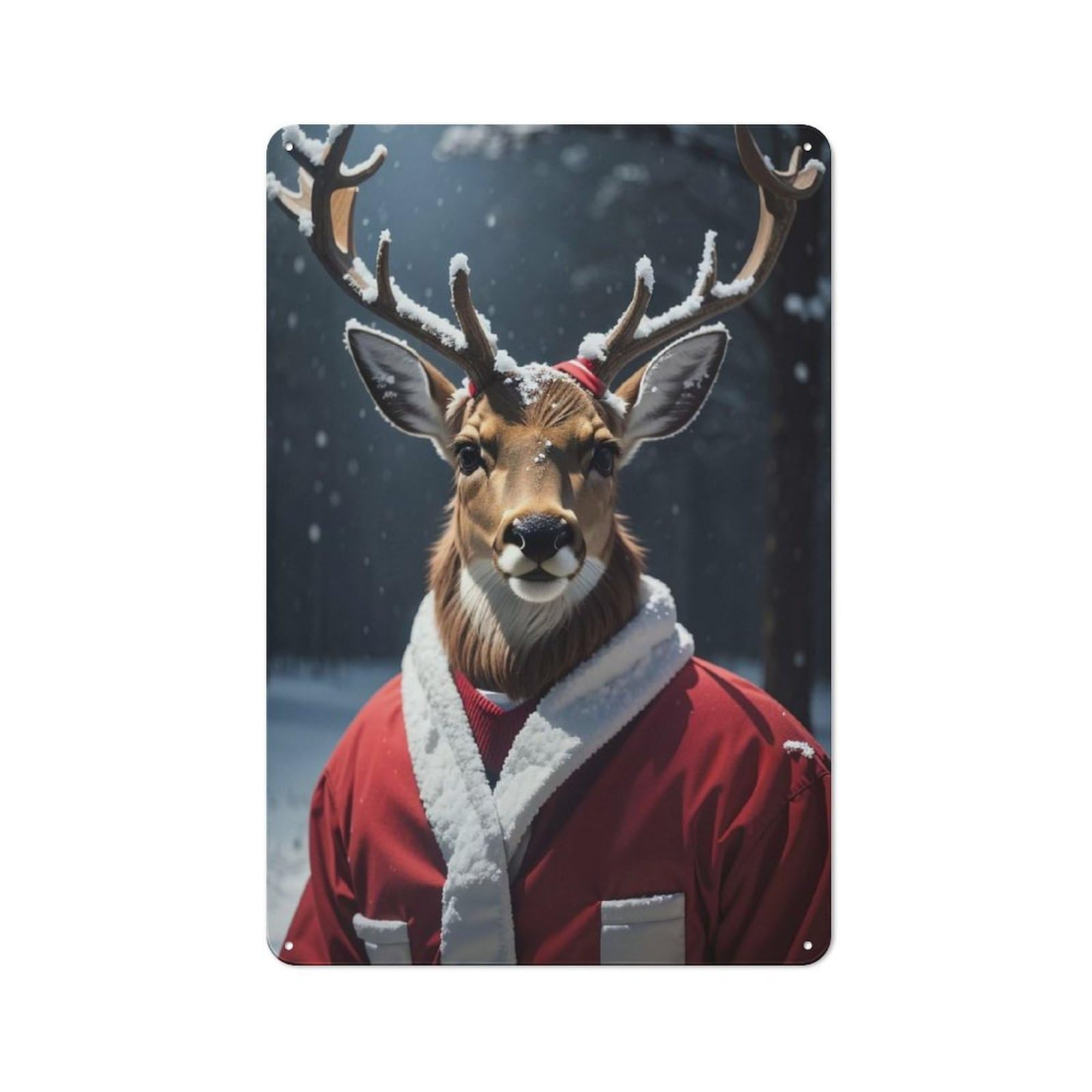 Deer Santa Xmas Industrial-style Tin Sign 30x20cm for Café Or Home Bar, for Cooler-month Interiors with Industrial Character