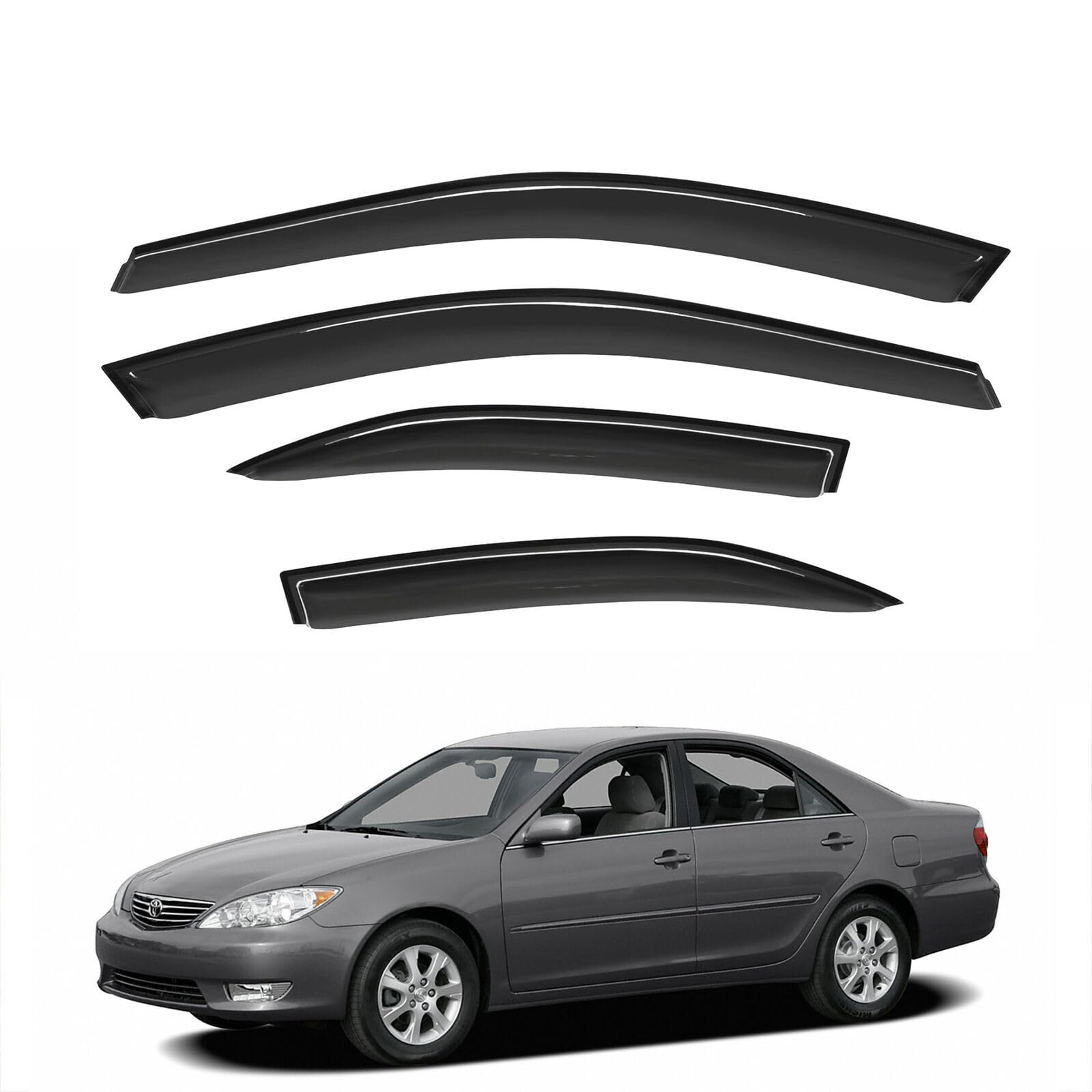 Original 4pcs Side Window Deflectors, Outside Mount Tape-On Rain Guards Set, Easy to Install Side Window Visors Compatible (similar to the photo)